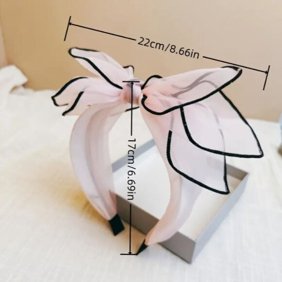 NEW Coquette Girl Pink and Black Chiffon Big Bow Headband - Picture 2 of 2